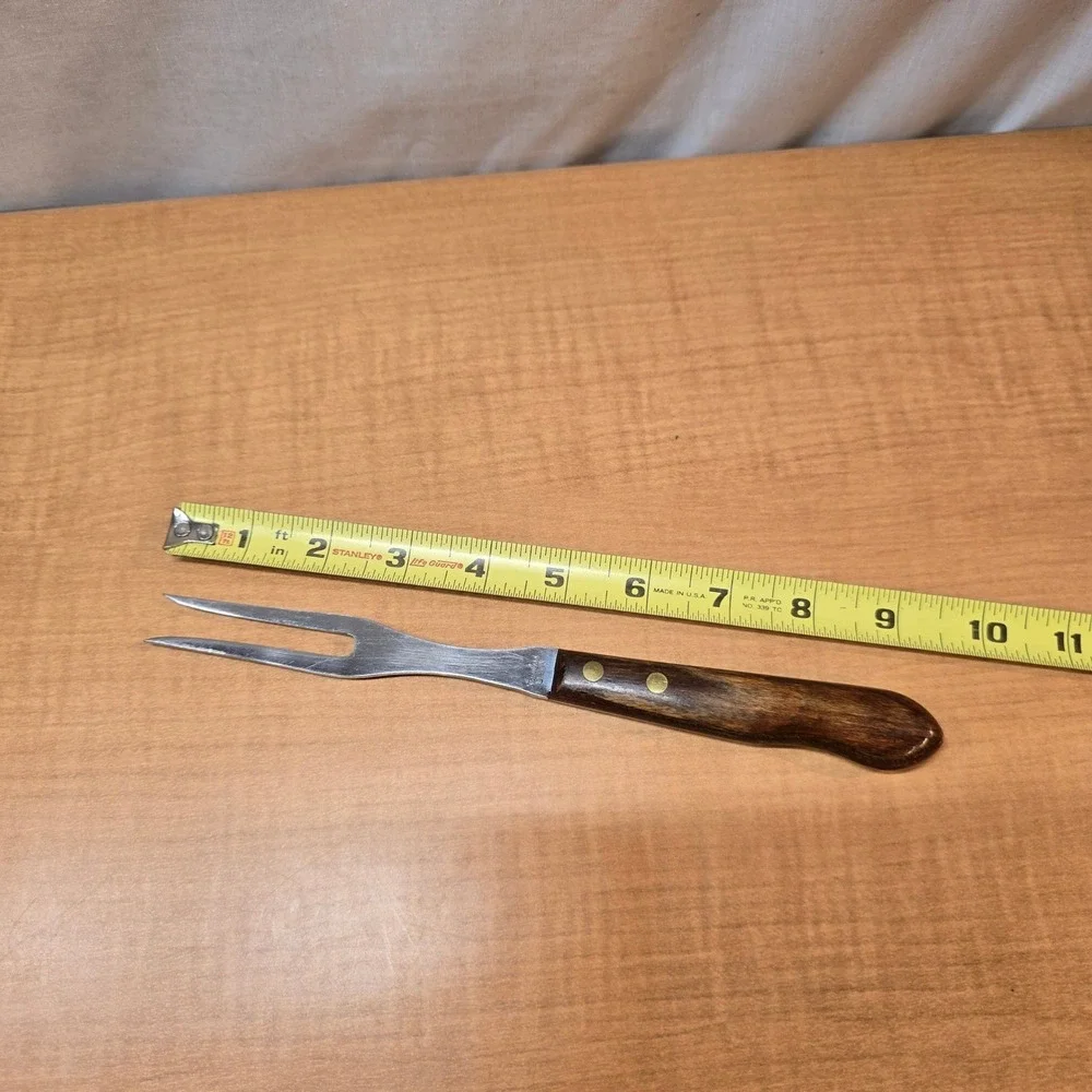 Vintage Stainless Steel Carving Fork with Wooden Handle Turkey USA‎  9